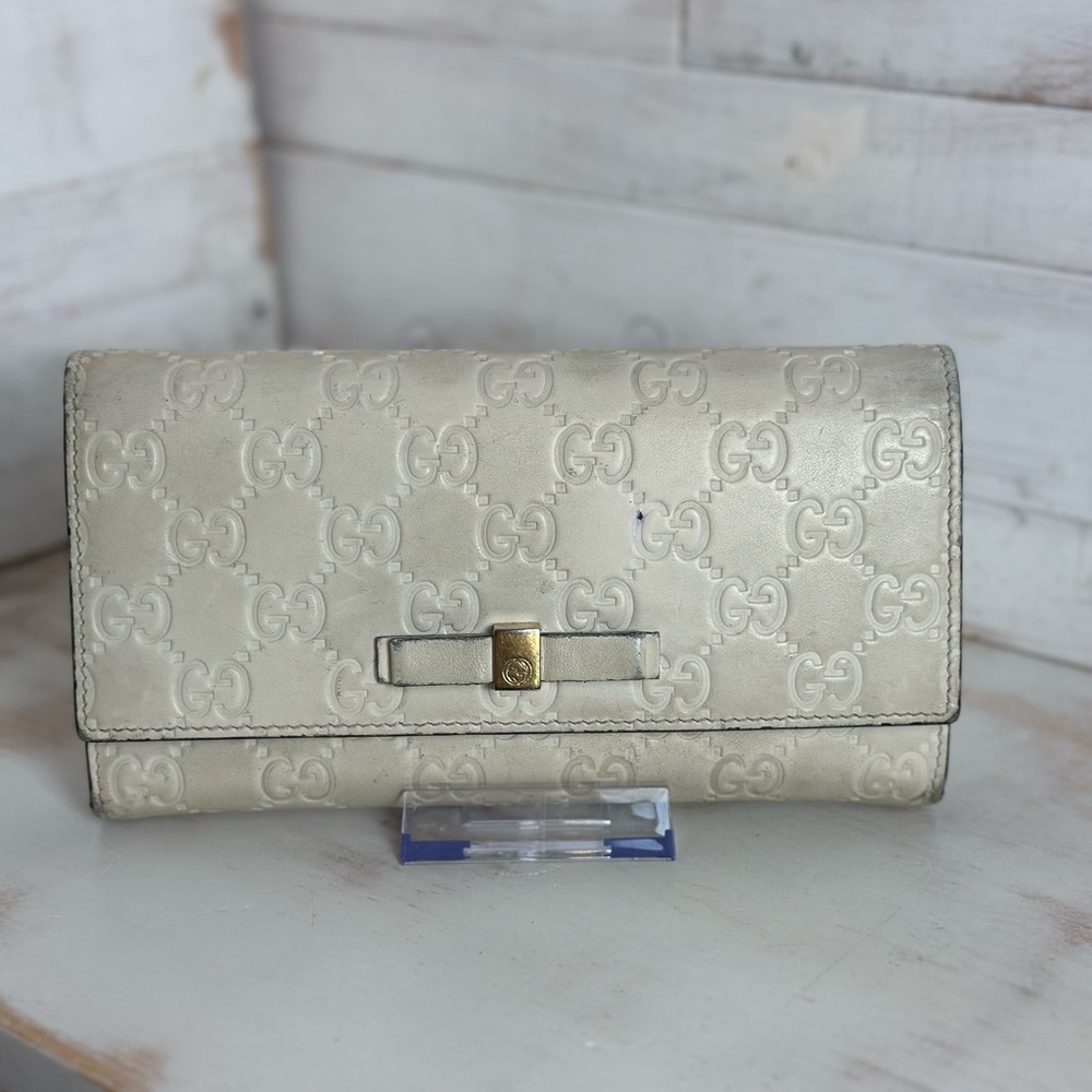 Gucci Guccissima Cream Leather Long Wallet